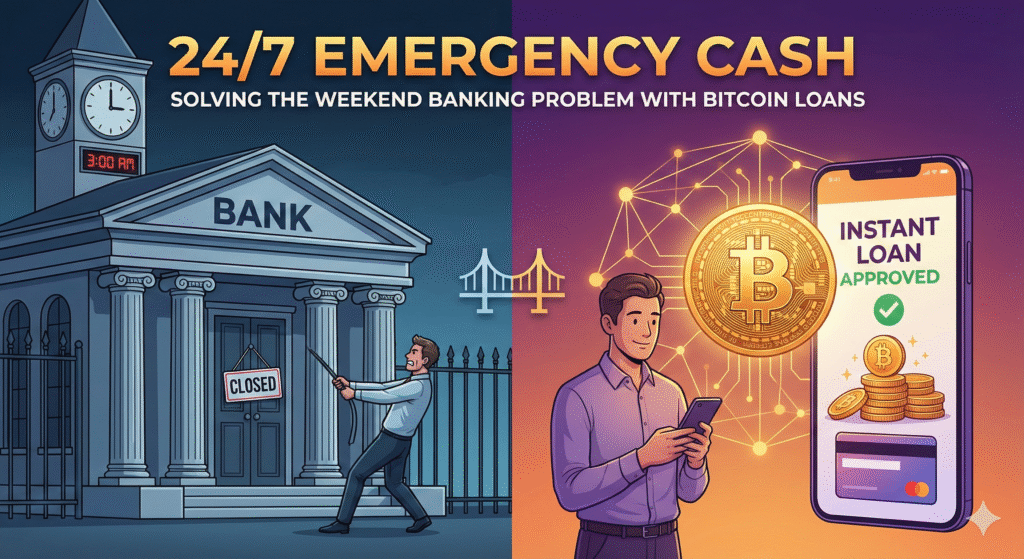 Bitcoin Loans, Emergency Cash, 24/7 Banking, Fintech, Personal Finance, Crypto Debit Cards, Liquidity,