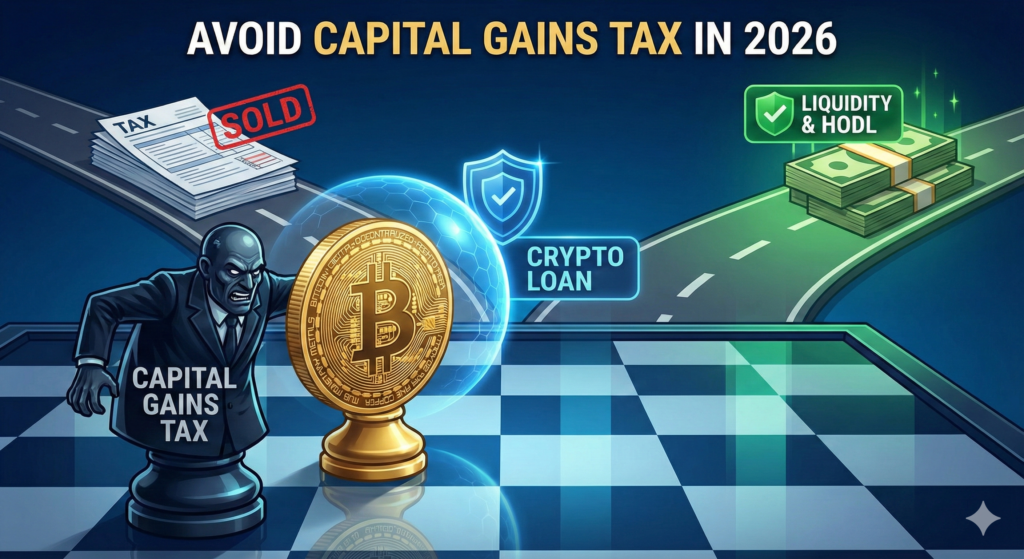 avoid crypto capital gains tax, crypto loan tax strategy, borrow against bitcoin, buy borrow die crypto, 2026 crypto tax rules, bitcoin tax loophole, 247bitcoinloan