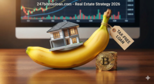 Buy house with Bitcoin loan, Bitcoin real estate 2026, avoid capital gains tax crypto, borrow against BTC for mortgage, 247bitcoinloan.com.