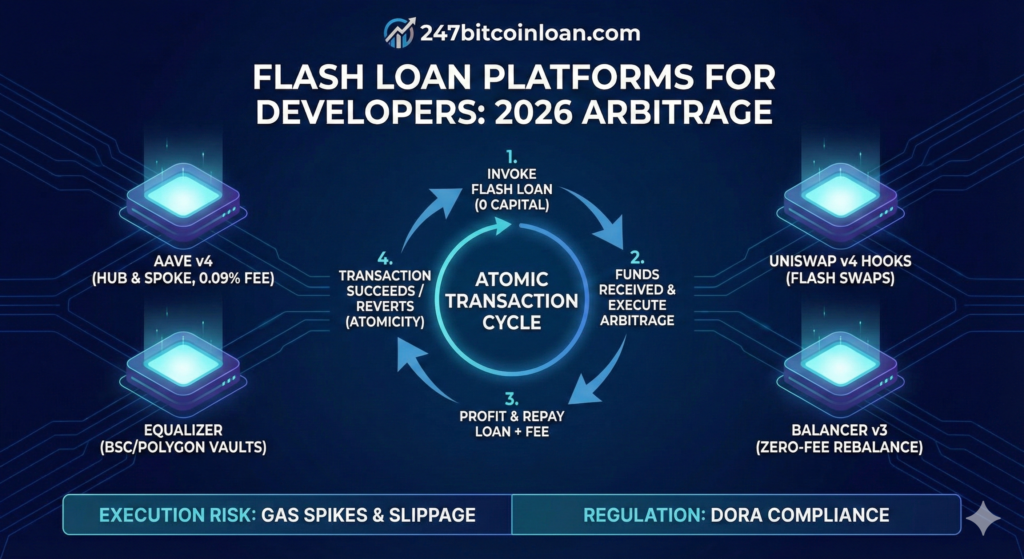 Flash Loan Platforms, flash loan arbitrage bot 2026, DeFi developer arbitrage, Aave v4 flash loans, Uniswap v4 hooks,