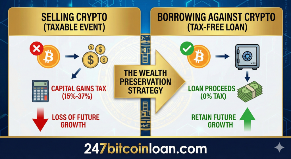 tax free crypto liquidity, crypto loans without selling, avoid capital gains crypto, crypto backed loan strategy, unlock crypto wealth safely, bitcoin collateral loans 2026, crypto tax planning tips, DeFi borrowing strategy, digital asset liquidity management, hold and borrow crypto method