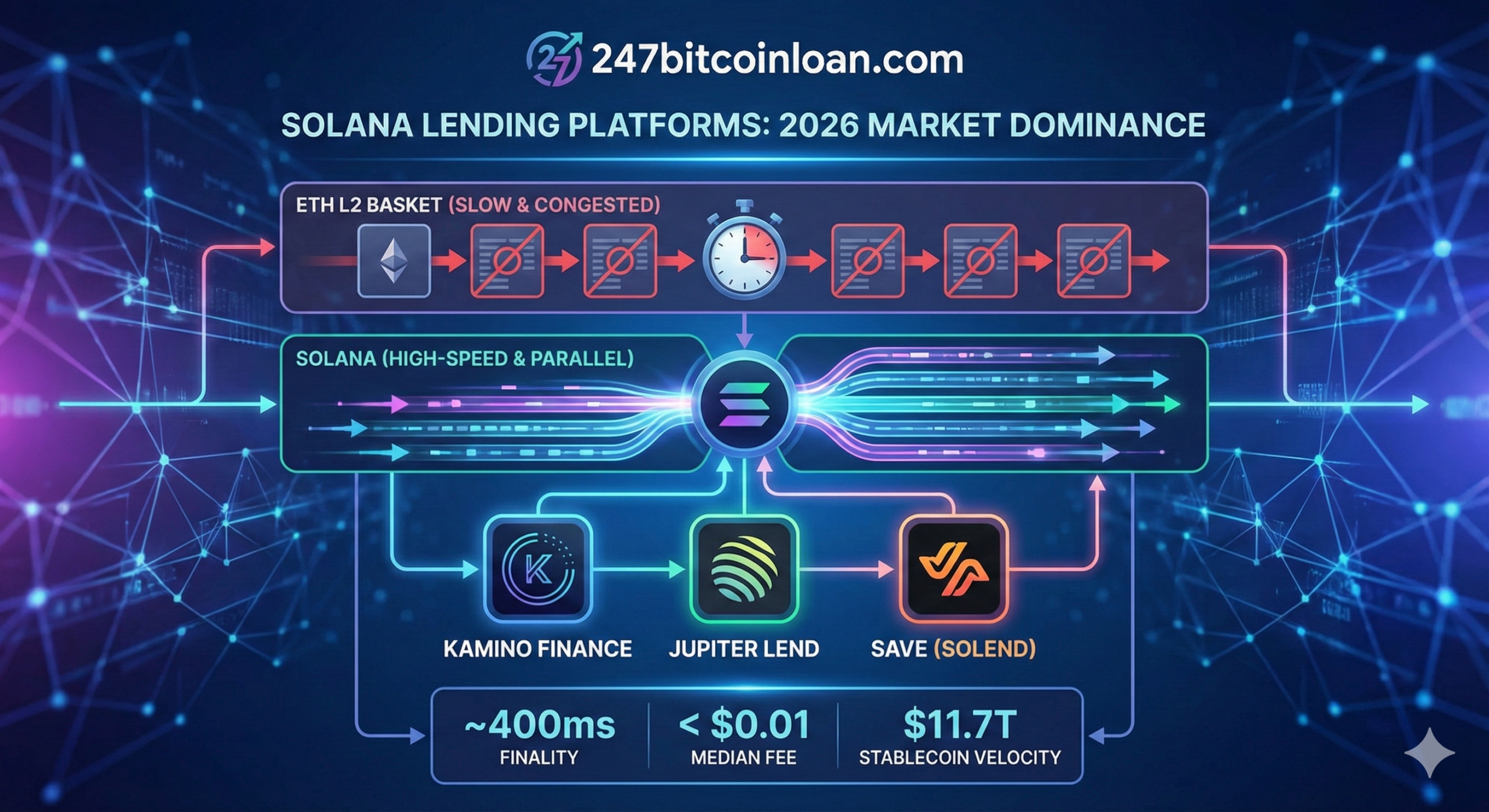Solana Lending Platforms, Solana DeFi 2026, Kamino Finance, Jupiter Lend, crypto lending market share, 247bitcoinloan.com,